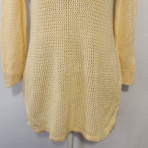 Chico's Women's Size 1/8-10 Yellow Loose Weave 3/4 Sleeve Tunic Sweater Top - Picture 3 of 15